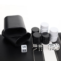 WE Games Black with Stripe Leatherette Backgammon Set, 14.75 x 9.75 in. closed