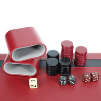 WE Games Burgundy/Black Leatherette Backgammon Set, 18 x 11 in. closed