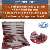 WE Games Burgundy/Black Leatherette Backgammon Set, 18 x 11 in. closed