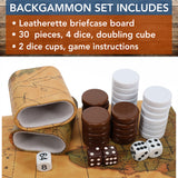 WE Games Tan Map Style Leatherette Backgammon Set, 14.75 x 9.75 in. closed