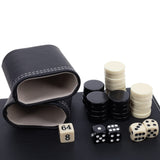 WE Games Elegant Black Leatherette Backgammon Set, 14.75 x 9.75 in. closed