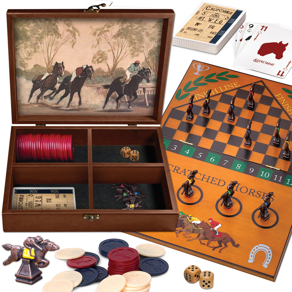 WE Games Grand National Horse Race Game in a Wooden Box – wood-expressions