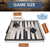WE Games Elegant Black Leatherette Backgammon Set, 14.75 x 9.75 in. closed
