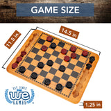 WE Games 14.5 in. Red and Black Solid Wood Checkers Set, Grooves in Board