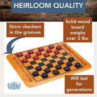 WE Games 14.5 in. Red and Black Solid Wood Checkers Set, Grooves in Board