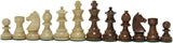 Light and dark wood chess pieces.