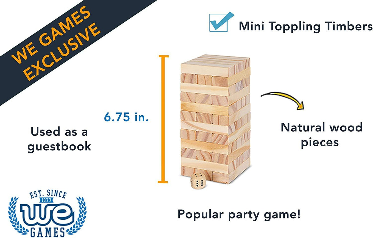  WE Games Wooden Block Stacking Tower, Block Party Stacking and  Tumble Game, Party Game for Adults, Tumble Tower Wedding Guest Book  Alternative, Tabletop Games, Includes Storage Case, 12 inches : Toys