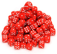 Red Dice with Rounded Corners in a pile.