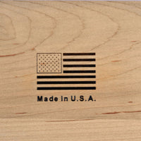 Made in USA engraved on box.