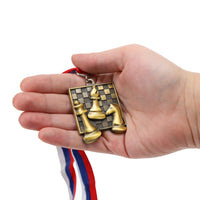 Square Chess Medals - with neck ribbon - Gold, Silver, and Bronze