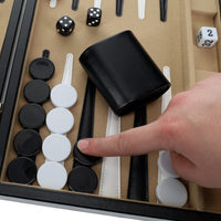 WE Games Black Leatherette Backgammon Set, 14.75 x 9.75 in. closed