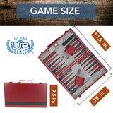 WE Games Burgundy/Black Leatherette Backgammon Set, 14.75 x 9.75 in. closed