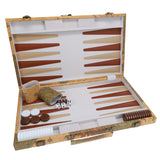 WE Games Tan Map Style Leatherette Backgammon Set, 14.75 x 9.75 in. closed