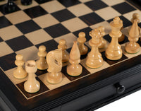 WE Games Russian Style Chess & Checkers Game Set - Weighted Chessmen & Black Stained Wood Board with Storage Drawers 15 in.