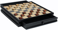 WE Games Golf Chess & Checkers Game Set - Pewter Chessmen & Black Stained Wood Board with Storage Drawers 15 in.