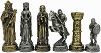 WE Games Medieval Chess & Checkers Game Set - Pewter Chessmen & Black Stained Wood Board with Storage Drawers 15 in.