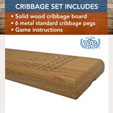 WE Games Classic Cribbage Set - Solid Wood Continuous 2 Track Board with Metal Pegs