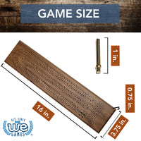 WE Games Classic Cribbage Set - Solid Wood Continuous 2 Track Board with Metal Pegs