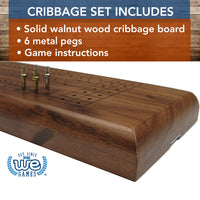 WE Games Classic Cribbage Set - Solid Wood Continuous 2 Track Board with Metal Pegs