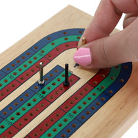 WE Games Classic Cribbage Set - Solid Wood TriColor Continuous 3 Track Board with Metal Pegs