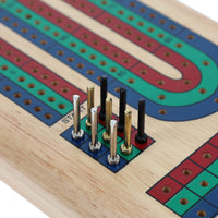 WE Games Classic Cribbage Set - Solid Wood TriColor Continuous 3 Track Board with Metal Pegs