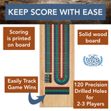 WE Games Classic Cribbage Set - Solid Wood TriColor Continuous 3 Track Board with Metal Pegs