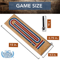 WE Games Classic Cribbage Set - Solid Wood TriColor Continuous 3 Track Board with Metal Pegs