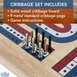 WE Games Classic Cribbage Set - Solid Wood TriColor Continuous 3 Track Board with Metal Pegs