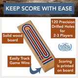 WE Games Classic Cribbage Set - Solid Wood TriColor Continuous 3 Track Board with Metal Pegs