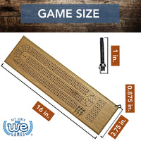 WE Games Classic Cribbage Set - Solid Wood Continuous 3 Track Board with Metal Pegs