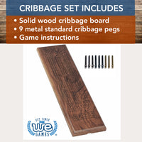 WE Games Classic Cribbage Set - Solid Wood Continuous 3 Track Board with Metal Pegs