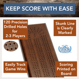 WE Games Classic Cribbage Set - Solid Wood Continuous 3 Track Board with Metal Pegs