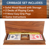 WE Games 3 Track Sprint Cabinet Cribbage Set with Metal Pegs & 2 Card Decks