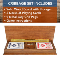 WE Games 3 Track Sprint Cabinet Cribbage Set with Metal Pegs & 2 Card Decks