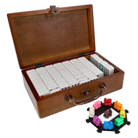 WE Games Mexican Train Dominoes with Wooden Treasure Box - White Tiles with Colored Pips - Thick Size