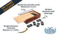 WE Games Double 6 Black Dominoes with White Dots in Wooden Case - Game Night, Outdoor Games, Yard Games, Birthday Gifts, Father's Day Gifts, Family Games, Retro Games, Dominoes Set for Adults