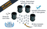 WE Games Dice Cup Set - 4 Professional Grade Plastic with 20 Dice and Instructions for Liar's Dice Plus 10 Different Games