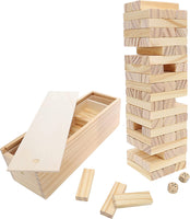 WE Games Wood Block Stacking Party Game That Tumbles Down when you play - Includes 12 in. Wooden Box and die