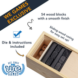 WE Games Wood Block Stacking Party Game That Tumbles Down when you play - Includes 12 in. Wooden Box and die