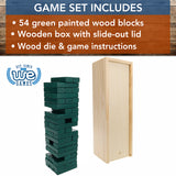 WE Games Wood Block Stacking Party Game That Tumbles Down when you play - Includes 12 in. Wooden Box and die