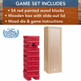 WE Games Wood Block Stacking Party Game That Tumbles Down when you play - Includes 12 in. Wooden Box and die