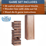 WE Games Wood Block Stacking Party Game That Tumbles Down when you play - Includes 12 in. Wooden Box and die