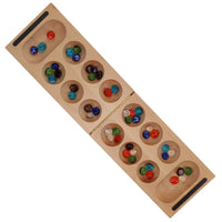 WE Games Folding Mancala - Solid Wood Board & Glass Stones