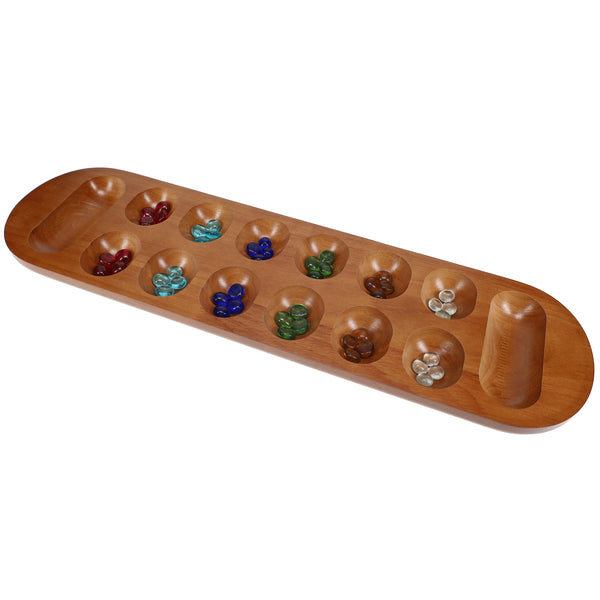 Folding Mancala Game: Solid Wood & Glass Stones - Modern Games
