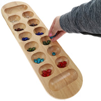 WE Games Mancala Board Game - 22 in., Solid Natural Wood Board and Glass Stones