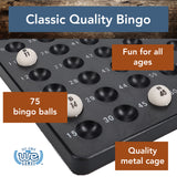 WE Games Complete Bingo Game Set with Black Bingo Cage Large Master Board Plastic Bingo Balls, Bingo Set for Family Games, Outdoor Games for Adults and Family, Party Games, Games for Family Game Night