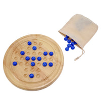 WE Games Solid Wood Solitaire with Blue Glass Marbles - 9 in. Diameter