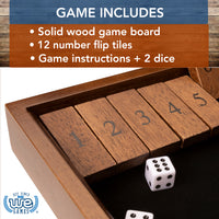 WE Games 12 Number Shut the Box Board Game, Walnut Stained Wood, 13.5 in.