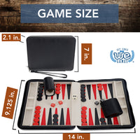 WE Games Black Travel Magnetic Leatherette Backgammon Set