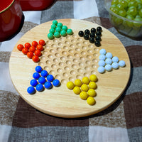 WE Games Solid Wood Chinese Checkers Set with Glass Marbles - 11.5 Inch